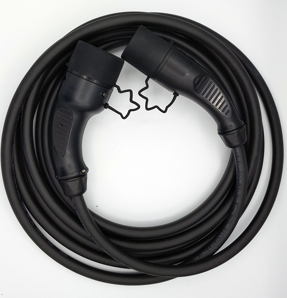 CARPLUG Coiled Charging cable - T2T2 - 4m - 22kW (32A 3 phases